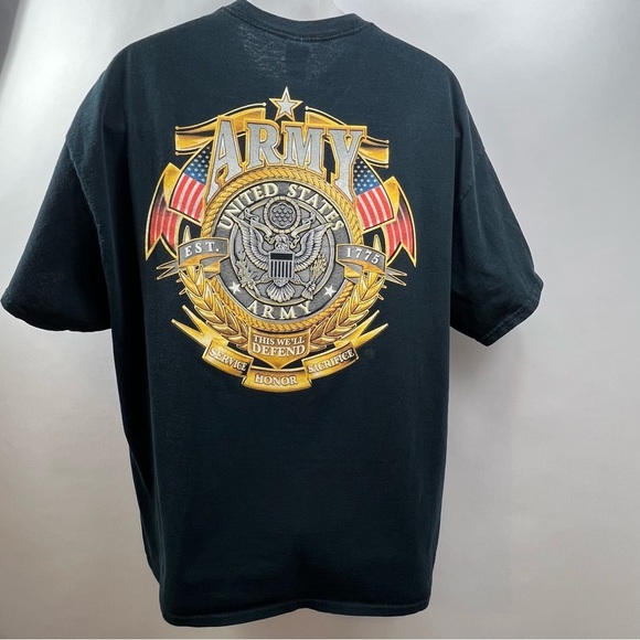 Cotton Army Gold Shield Badge Of Honor Graphic 2 Sided T-Shirt Men’s 2XL Black - Picture 2 of 8
